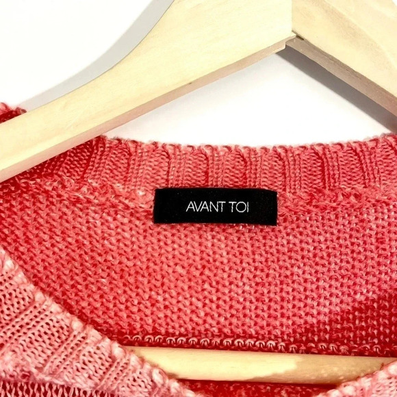 Avant Toi Linen Painted Coral Open Knit Sweater - Picture 3 of 8